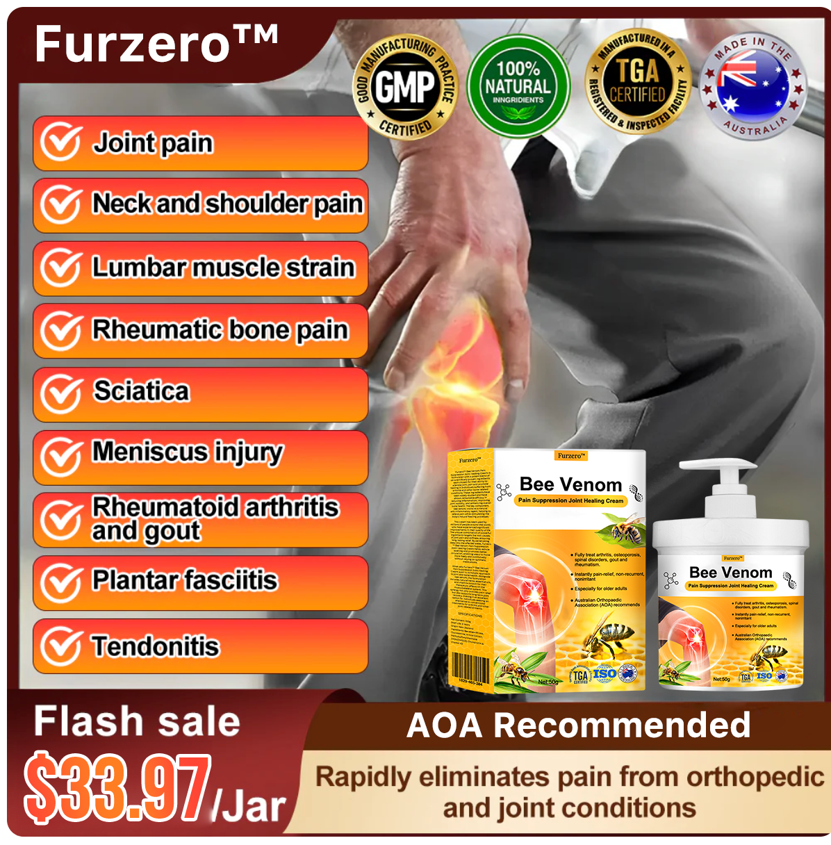 🇦🇺 🇦🇺💗 Furzero™ Bee Venom Pain Suppression Joint Healing Cream (👩🏼⚕️AOA Recommended)