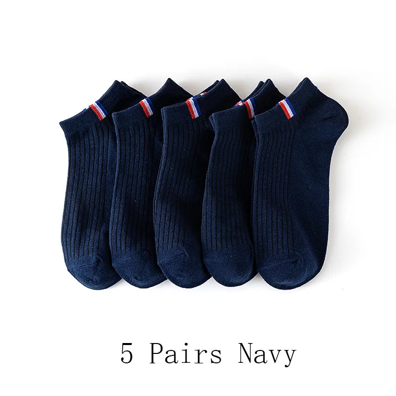 5 Pairs Of Thin Summer Blending Boat Socks Plain Color Mens Casual Socks Breathable Sweat Absorbing Calibration Socks