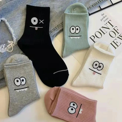 5/10/20 Pairs Women's Cute Expression Printed Ankle Socks Comfort Interesting Spring Autumn Medium Tube Sock Girls' Short Socks