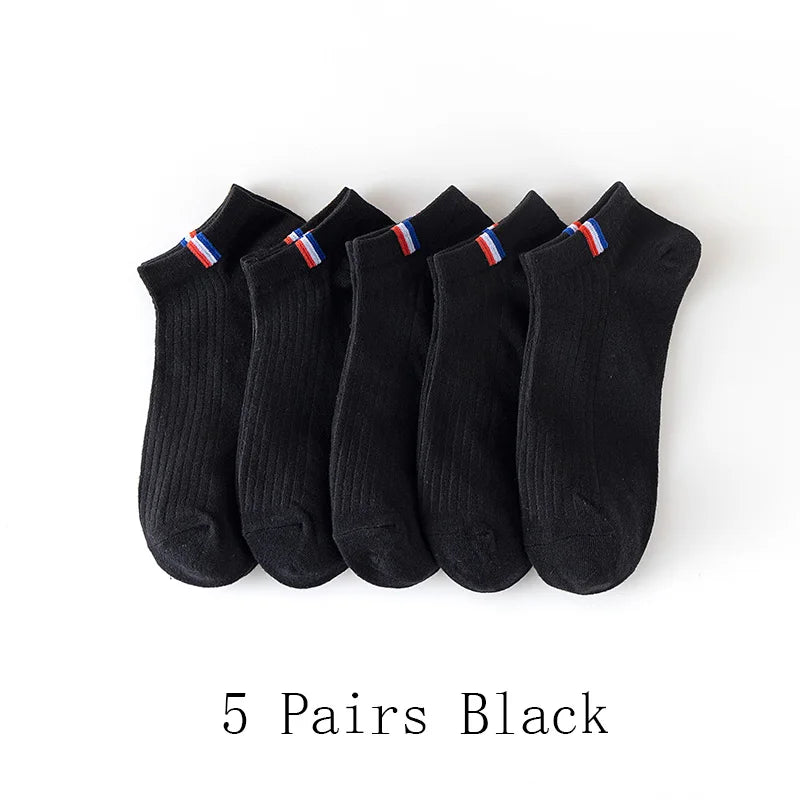 5 Pairs Of Thin Summer Blending Boat Socks Plain Color Mens Casual Socks Breathable Sweat Absorbing Calibration Socks