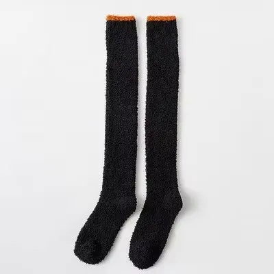 Winter Warm Coral Fleece Over-knee High Socks for Women Plush Home Sleep Floor Long Socking Jk Solid Soft Thigh High Fun Sock