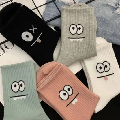 5/10/20 Pairs Women's Cute Expression Printed Ankle Socks Comfort Interesting Spring Autumn Medium Tube Sock Girls' Short Socks