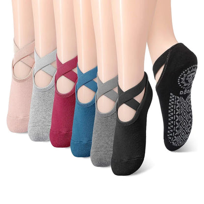 Bandage Yoga Socks for Women Pilates Ballet Dance Cotton Socks Non-Slip Woman Sport Sock Gym Workout Slipper Running Grip Sock