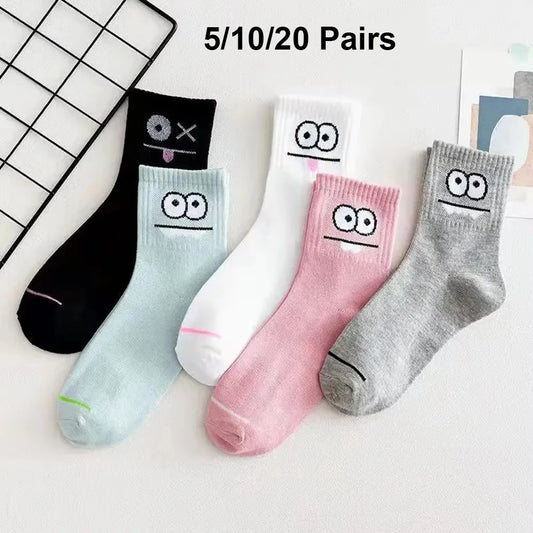 5/10/20 Pairs Women's Cute Expression Printed Ankle Socks Comfort Interesting Spring Autumn Medium Tube Sock Girls' Short Socks