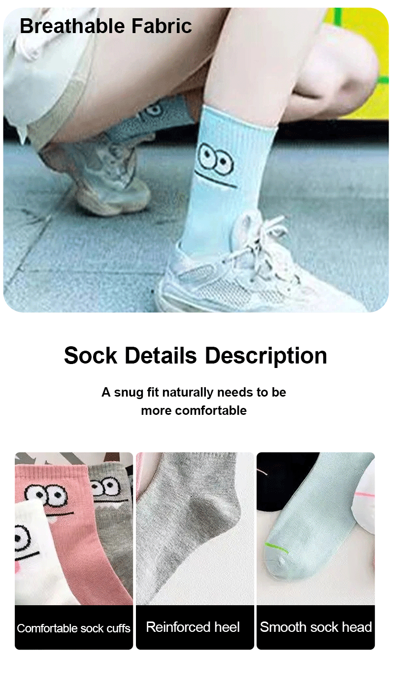 5/10/20 Pairs Women's Cute Expression Printed Ankle Socks Comfort Interesting Spring Autumn Medium Tube Sock Girls' Short Socks