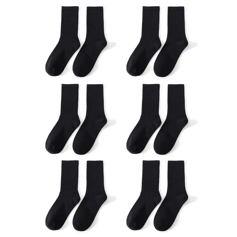 6 Pairs Middle Tube Socks For Men And Women Solid Colour In White and Black Fashion Sweat Absorption Breathable and Casual