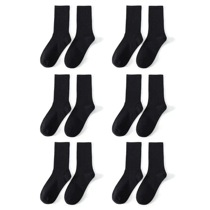 6 Pairs Middle Tube Socks For Men And Women Solid Colour In White and Black Fashion Sweat Absorption Breathable and Casual