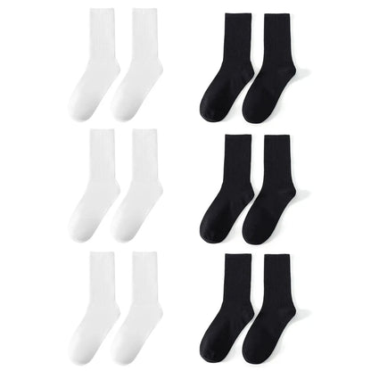 6 Pairs Middle Tube Socks For Men And Women Solid Colour In White and Black Fashion Sweat Absorption Breathable and Casual