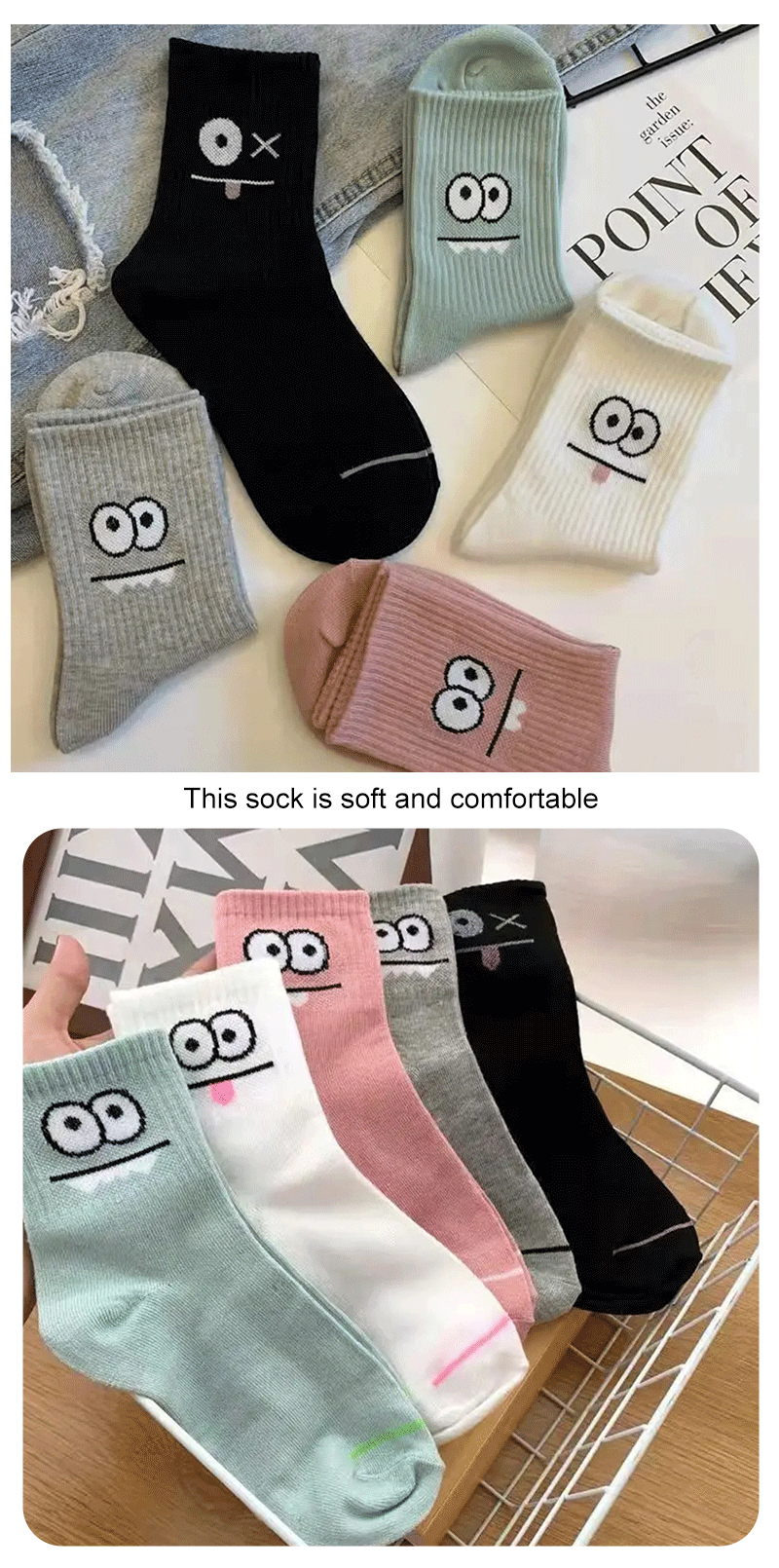 5/10/20 Pairs Women's Cute Expression Printed Ankle Socks Comfort Interesting Spring Autumn Medium Tube Sock Girls' Short Socks