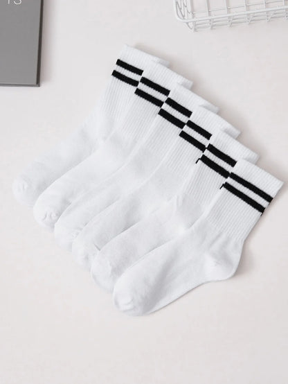 6/12 Pairs Middle Tube Socks For Men And Women Solid Colour In White and Black Fashion Sweat Absorption Breathable and Casual