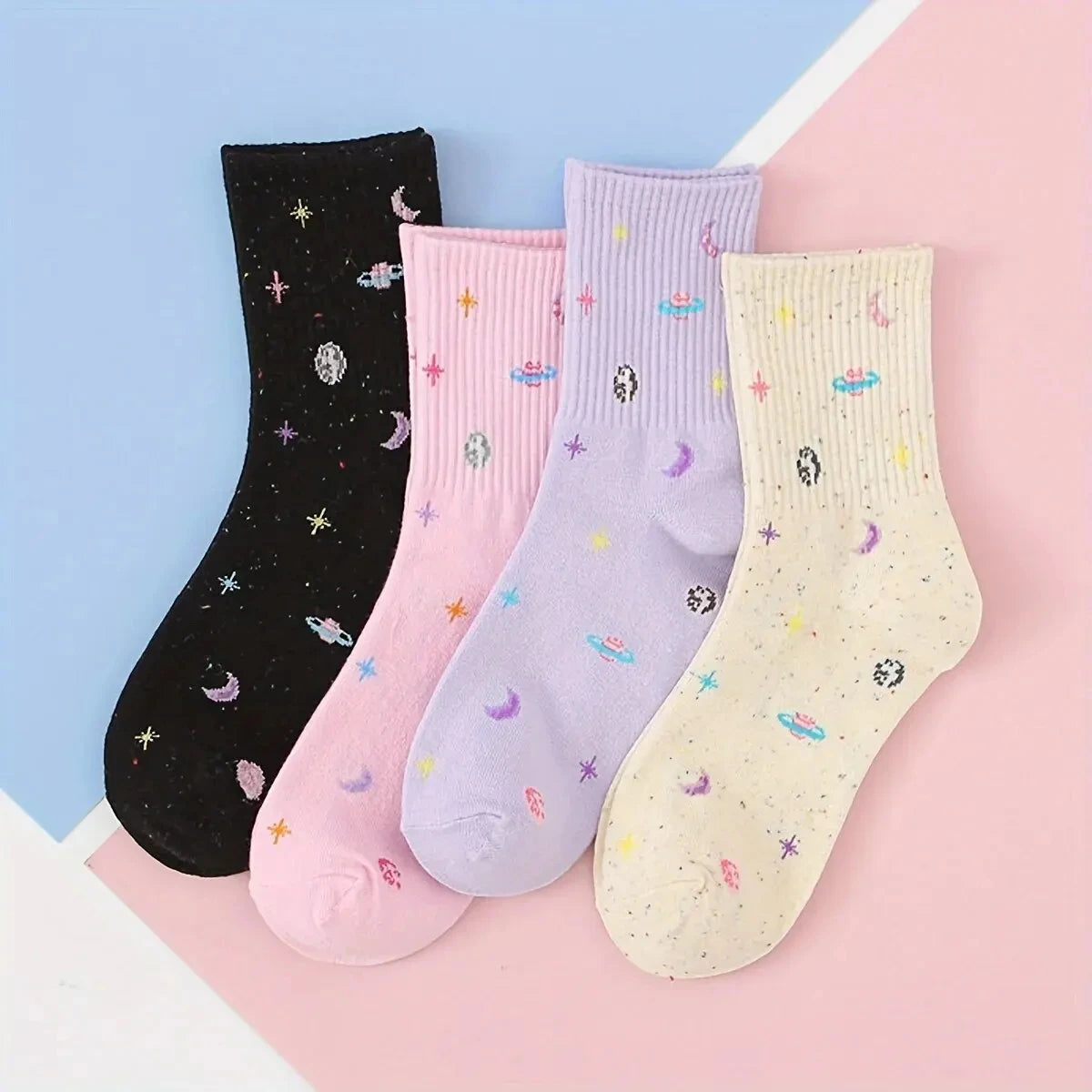 5 Pairs Happy Face Crew Socks , Cartoon Cat Breathable Cotton Mid Tube Socks, Women's Stockings & Hosiery