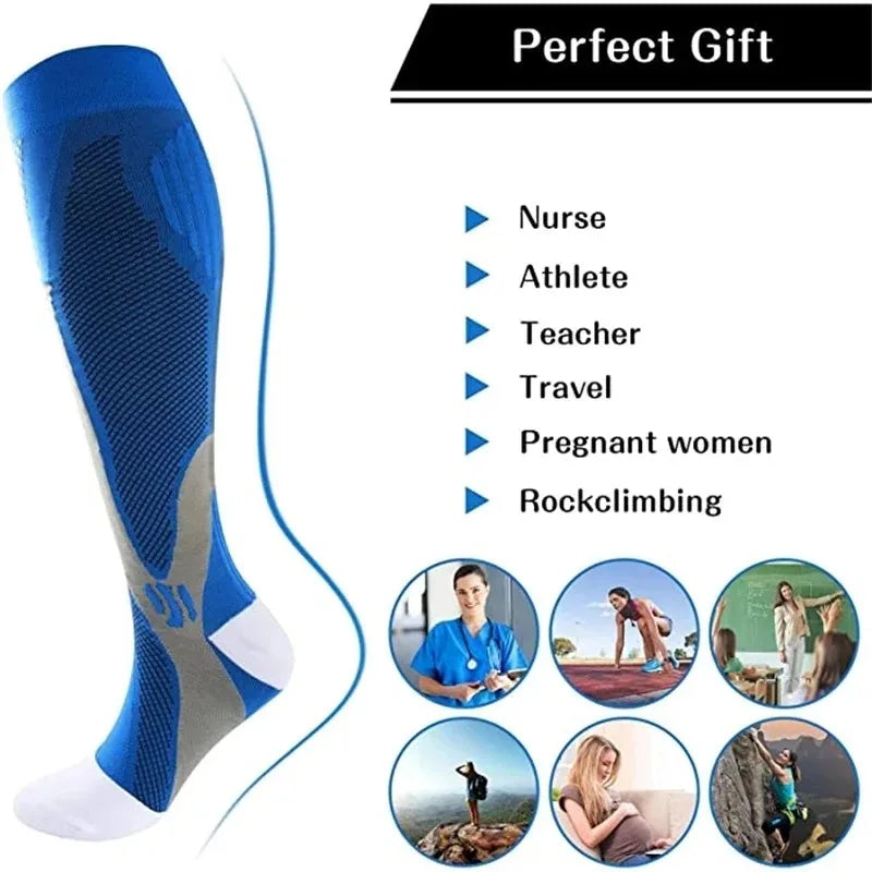 Running Men Women Compression Socks For Football Anti Fatigue Pain Relief 20-30 mmhg Black Compression Socks Fit For Sport Socks