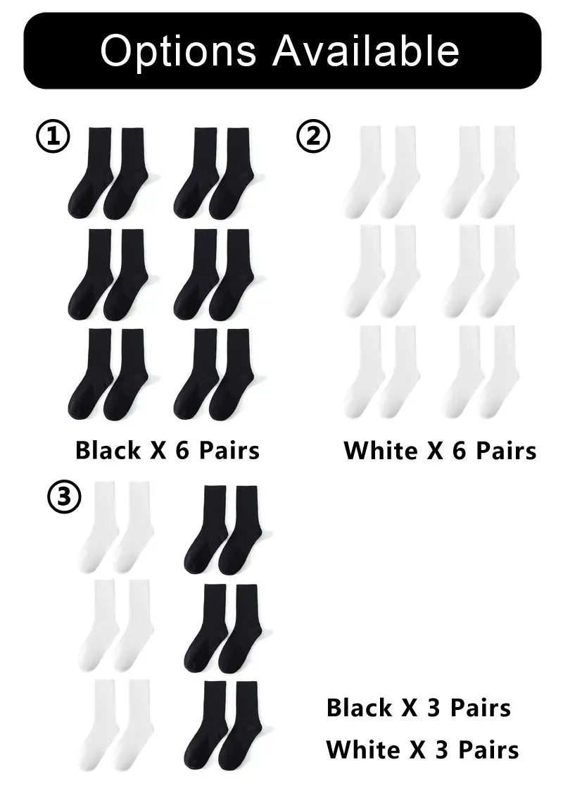 6 Pairs Middle Tube Socks For Men And Women Solid Colour In White and Black Fashion Sweat Absorption Breathable and Casual