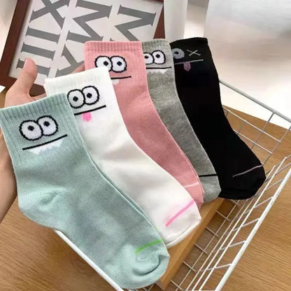 5/10/20 Pairs Women's Cute Expression Printed Ankle Socks Comfort Interesting Spring Autumn Medium Tube Sock Girls' Short Socks