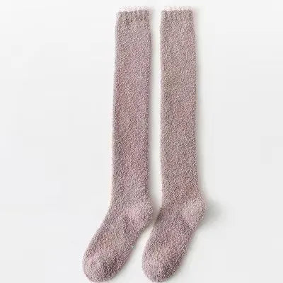 Winter Warm Coral Fleece Over-knee High Socks for Women Plush Home Sleep Floor Long Socking Jk Solid Soft Thigh High Fun Sock