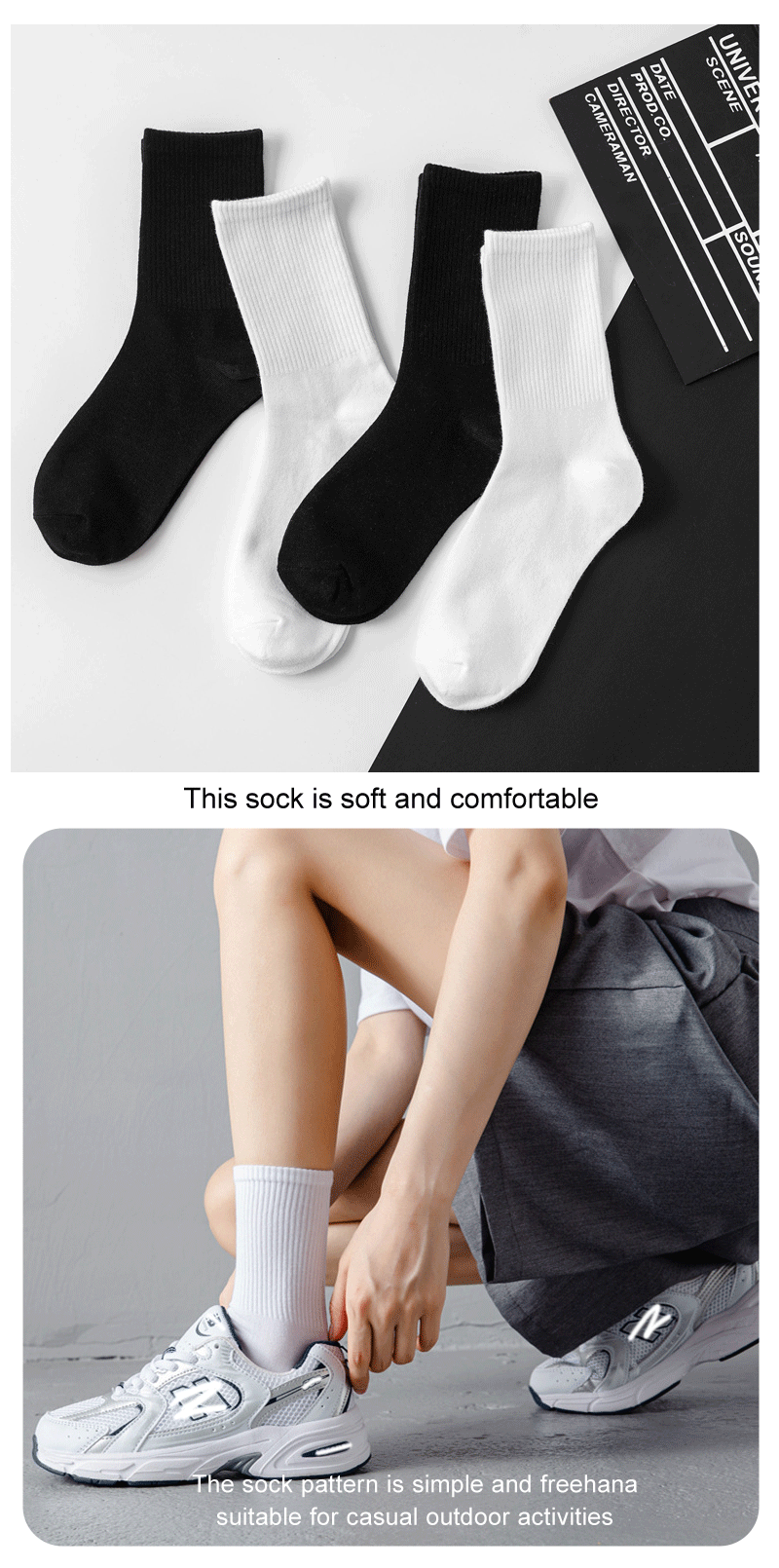 6 Pairs Middle Tube Socks For Men And Women Solid Colour In White and Black Fashion Sweat Absorption Breathable and Casual