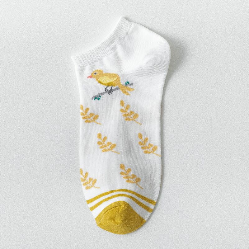 5 Pairs Women Socks Print Cartoon Bird Giraffe Harajuku Street Style Cotton Short Socks Female Casual Funny Ankle Socks Sox